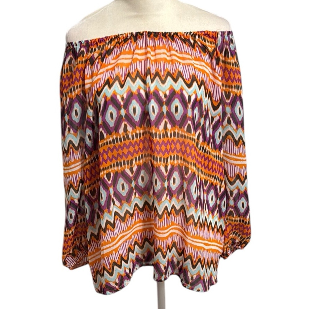 DAISY FUENTES sheer boho tribal top size medium